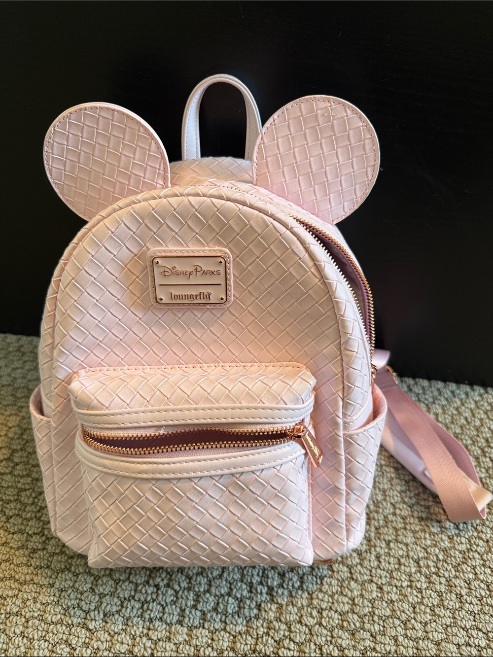 Loungefly Disney Parks Exclusive Pink Woven Mini Backpack with Mickey Ears